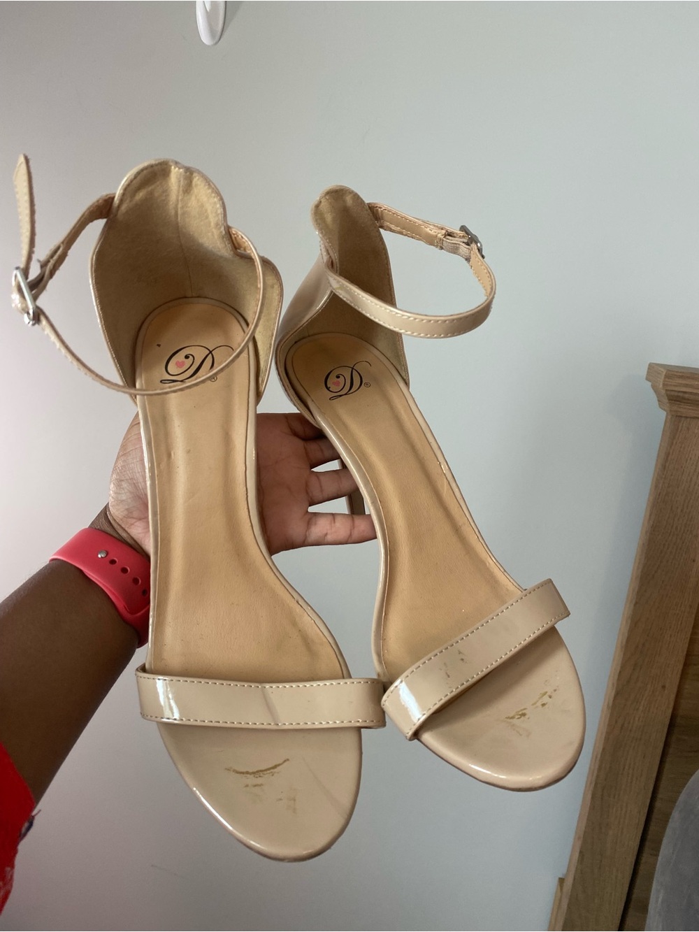 Delicious Beige Ankle-Strap Patent Heels